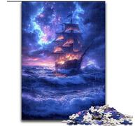 Rompecabezas de 1000 Piezas para Adultos,Barcos bajo el Cielo Nocturno,Hecho de Madera,Ideal como decoración artística o Regalo de cumpleaños,50x75cm para cumpleaños,Vacaciones,Navidad,Halloween