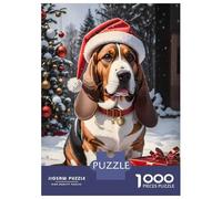 Rompecabezas De 1000 Piezas para Adultos Basset Hound Christmas Dog Rompecabezas para Adultos Juegos Divertidos Pero Divertidos Y Humorísticos Desafiantes De Completar 52x38cm/1000pcs