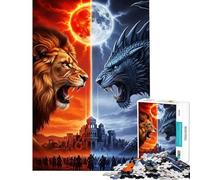 Rompecabezas de 1000 Piezas para Adultos Batalla épica Entre león y dragón Rompecabezas para ejercitar la Mente y aliviar el estrés (tamaño 38x52cm)