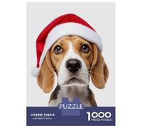 Rompecabezas De 1000 Piezas para Adultos Beagle Puppy with Santa Hat Portrait Rompecabezas para Adolescentes Juego Práctico Desafío Difícil Regalo De Cumpleaños, Regalos, 70x50cm/1000pcs