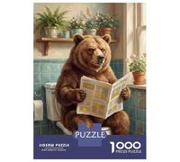 Rompecabezas De 1000 Piezas para Adultos Bear Reading Newspaper on Toilet Rompecabezas para Adultos Juegos Relajantes Que Mejoran La Memoria Diversión En Casa Actividades, 38x26cm/1000pcs