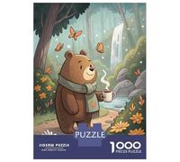 Rompecabezas De 1000 Piezas para Adultos Bear with Coffee in Forest Rompecabezas para Adultos Juegos Relajantes Difícil Difícil Cumpleaños Y Navidad 70x50cm/1000pcs