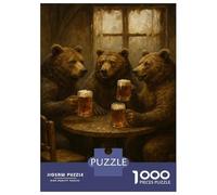 Rompecabezas De 1000 Piezas para Adultos Bears Drinking Beer at A Table Rompecabezas para Adultos Juego Familiar Mejora La Memoria Regalos Y Cumpleaños Únicos 38x26cm/1000pcs