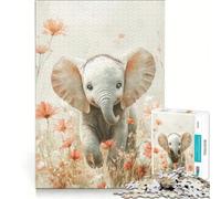 Rompecabezas de 1000 Piezas para Adultos: Bebé Elefante Entre Flores, Juegos Familiares, Carrera de Velocidad, Ideal para decoración de Escritorio, 38x26cm