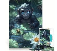 Rompecabezas de 1000 Piezas para Adultos Bebé Gorila en Estanque Arte de Corte preciso Juego de ingenio Diversión para el Tiempo Libre Regalo Ideal para cumpleaños (50x75cm)