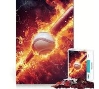 Rompecabezas de 1000 Piezas para Adultos Béisbol en Llamas,decoración Ideal para concentrarse,Juego Relajante,Escena navideña (38x52cm)
