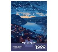 Rompecabezas De 1000 Piezas para Adultos Bergen, Norway Nightscape Illustration Rompecabezas Juego De Ingenio Ensamblaje De Patrones Regalos De Cumpleaños Y Únicos 38x26cm/1000pcs