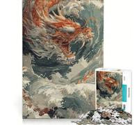Rompecabezas de 1000 Piezas para Adultos: Bestia Dragón Rojo Fantasía, Juego Imposible, Desafío Difícil, Fortalece el Amor Entre Parejas 38x52cm