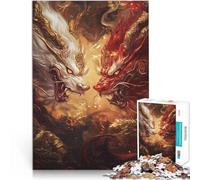 Rompecabezas de 1000 Piezas para Adultos Bestias míticas chocando en Medio de Llamas Doradas Juegos educativos Obra de Arte 52x38cm