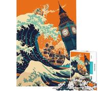 Rompecabezas de 1000 Piezas para Adultos Big Ben Wave Ayuda a ejercitar el Cerebro Regalos para Mujeres Juguete Educativo para Mayores de 14 años Juego de Rompecabezas ofrecido 38x52cm