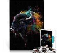 Rompecabezas de 1000 Piezas para Adultos Bisonte Búfalo Colorido Juguete Educativo de Aprendizaje Decoración del hogar 38x26cm