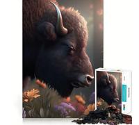 Rompecabezas de 1000 Piezas para Adultos Bisonte con Flores en un Campo Ideal para Recortar y Decorar Juego para concentrarse y Relajarse Escena navideña Arte (38x52cm)