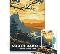 Rompecabezas de 1000 Piezas para Adultos Bisonte de Dakota del Sur al Atardecer, Corte nítido, Juego de concentración, Regalo, Juego de Ocio, Escena navideña (50x75cm)