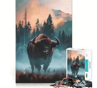 Rompecabezas de 1000 Piezas para Adultos Bisonte en un Bosque brumoso Arte de Corte Fino Juego de ingenio Regalo Ideal para Momentos de Tranquilidad Regalo Divertido de cumpleaños (38x52cm)