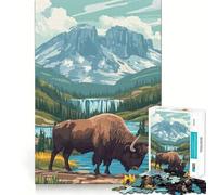 Rompecabezas de 1000 Piezas para Adultos Bisonte Junto a una Cascada,diseño de Bordes precisos,Juego de ingenio,Regalo Ideal para Pasar un rato Agradable,Regalo Divertido de Navidad (38x26cm)