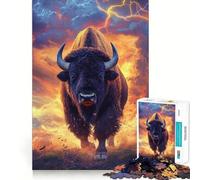 Rompecabezas de 1000 Piezas para Adultos Bisonte,tormenta eléctrica,majestuosidad,Bordes Lisos,Juguete de construcción,Juego Relajante,Escena navideña (38x26cm)