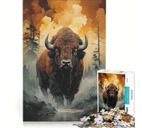 Rompecabezas de 1000 Piezas para Adultos: Bisonte vagando en Libertad, Juguete Decorativo para Pared, interacción Entre Padres e Hijos, 38x52cm