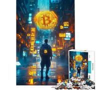 Rompecabezas de 1000 Piezas para Adultos Bitcoin Paisaje Urbano cibernético Juegos relajantes Regalos para Mujeres interacción Entre Padres e Hijos (tamaño 38x26cm)