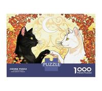 Rompecabezas De 1000 Piezas para Adultos Black and White Cats with Flowers Rompecabezas para Adultos: Análisis Práctico del Juego Y Lógica, Toda La Familia 52x38cm/1000pcs