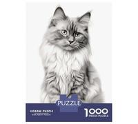 Rompecabezas De 1000 Piezas para Adultos Black and White Ragdoll Cat Portrait Rompecabezas para Adultos: Análisis Práctico del Juego Y Lógica, Toda La Familia 52x38cm/1000pcs