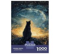 Rompecabezas De 1000 Piezas para Adultos Black Cat Gazing at Starry Sky Rompecabezas Juego De Ingenio Ensamblaje De Patrones Regalos De Cumpleaños Y Únicos 52x38cm/1000pcs