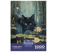 Rompecabezas De 1000 Piezas para Adultos Black Cat Hiding in River Rompecabezas para Adultos Juegos Relajantes para La Diversión Familiar Interacción Entre Padres E Hijos 52x38cm/1000pcs