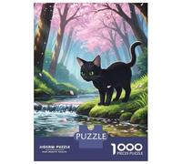 Rompecabezas De 1000 Piezas para Adultos Black Cat in Cherry Blossom Forest Rompecabezas para Adultos Juguete Decoración De Pared Regalos para Mujeres Difícil Y Desafiante 52x38cm/1000pcs
