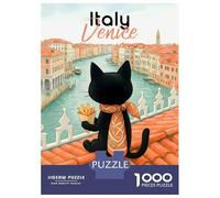 Rompecabezas De 1000 Piezas para Adultos Black Cat in Venice with Fries Rompecabezas para Adolescentes Juegos Relajantes Alivia El Estrés 52x38cm/1000pcs