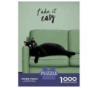 Rompecabezas De 1000 Piezas para Adultos Black Cat Lounging on Green Sofa Rompecabezas para Adultos Juego De Ingenio Una Obra De Arte Interacción Entre Padres E Hijos 52x38cm/1000pcs
