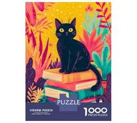 Rompecabezas De 1000 Piezas para Adultos Black Cat on Stack of Books Rompecabezas para Adultos Juego De Ingenio Pero Divertido Y Humorístico 70x50cm/1000pcs