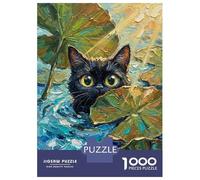 Rompecabezas De 1000 Piezas Para Adultos Black Cat Peeking in Lily Pond - Textured Impasto Oil Painting Rompecabezas Para Adultos Juegos Familiares Análisis Y Lógica Regalos Y Cumpleaños Únicos 52x38c