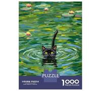 Rompecabezas De 1000 Piezas para Adultos Black Cat Swimming in Lily Pond Rompecabezas Juego De Ingenio Alivia El Estrés Cumpleaños 70x50cm/1000pcs