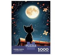Rompecabezas De 1000 Piezas para Adultos Black Cat Under Full Moon Rompecabezas para Adultos Juguete Decoración De Pared Decoración del Hogar Interacción Entre Padres E Hijos 52x38cm/1000pcs