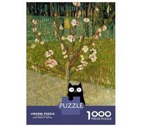 Rompecabezas De 1000 Piezas para Adultos Black Cat Van Gogh Almond Tree Rompecabezas para Adultos Juguetes DIY Regalos para Mujeres Regalos para Amigos Y Familiares 70x50cm/1000pcs
