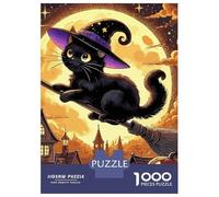Rompecabezas De 1000 Piezas para Adultos Black Cat Witch on Broom Rompecabezas para Adolescentes Juego Práctico Desafío Difícil Regalo De Cumpleaños, Regalos, 38x26cm/1000pcs