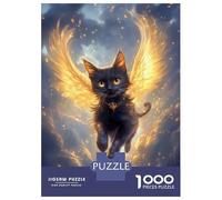 Rompecabezas De 1000 Piezas para Adultos Black Cat with Golden Wings Black Cat Rompecabezas para Adultos Juguetes Antiestrés Difícil Difícil Y Desafiante 38x26cm/1000pcs