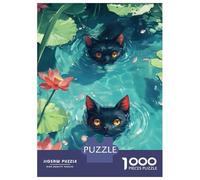 Rompecabezas De 1000 Piezas para Adultos Black Cats in Water Lilies Rompecabezas para Adultos Juegos Relajantes Que Mejoran La Memoria Diversión En Casa Actividades, 52x38cm/1000pcs