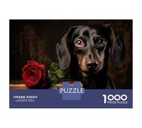 Rompecabezas De 1000 Piezas para Adultos Black Dachshund with Rose Rompecabezas para Adultos Juego De Ingenio Carrera De Velocidad De Manos Regalos para Reducir El Estrés 70x50cm/1000pcs