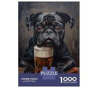 Rompecabezas De 1000 Piezas para Adultos Black Pug Pint Beer Cute Rompecabezas para Adultos Juguete Decoración De Pared Regalos para Mujeres para Cumpleaños, Navidad 38x26cm/1000pcs