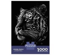 Rompecabezas De 1000 Piezas para Adultos Black Silver Tiger Rompecabezas para Adultos Juguetes Antiestrés Ensamblaje De Patrones Interacción Entre Padres E Hijos 52x38cm/1000pcs