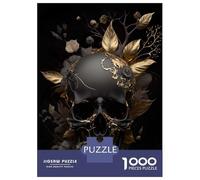 Rompecabezas De 1000 Piezas para Adultos Black Skull Golden Flowers Rompecabezas para Adultos Juegos Familiares Desafío Difícil para Cumpleaños, Navidad 70x50cm/1000pcs