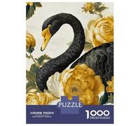 Rompecabezas De 1000 Piezas para Adultos Black Swan and Golden Flowers Rompecabezas para Adultos Juegos De Relajación Desafío Difícil Ayuda A Ejercitar El Cerebro 38x26cm/1000pcs