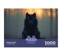 Rompecabezas De 1000 Piezas para Adultos Black Wolf with Glowing Eyes Rompecabezas Juegos Divertidos Vacaciones En Casa Matar El Tiempo Cumpleaños Y Navidad 70x50cm/1000pcs