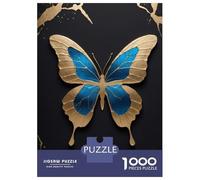 Rompecabezas De 1000 Piezas para Adultos Blue and Gold Butterfly on Black Rompecabezas para Adultos Juegos Relajantes Que Mejoran La Memoria Diversión En Casa Actividades, 70x50cm/1000pcs