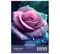 Rompecabezas De 1000 Piezas para Adultos Blue and Pink Rose in Rain Rompecabezas para Adultos Juguetes Antiestrés Regalos para Mujeres Regalos para Amigos Y Familiares 38x26cm/1000pcs