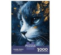 Rompecabezas De 1000 Piezas para Adultos Blue Cat with Golden Leaves Rompecabezas Juegos Divertidos Vacaciones En Casa Matar El Tiempo Cumpleaños Y Navidad 70x50cm/1000pcs