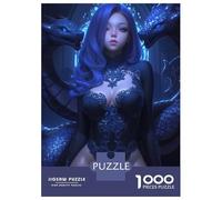 Rompecabezas De 1000 Piezas para Adultos Blue-Haired Woman with Dragons Rompecabezas para Adultos Juegos Relajantes Regalos para Mujeres Desafiantes para Completar 52x38cm/1000pcs