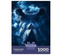 Rompecabezas De 1000 Piezas para Adultos Blue Rhino Portrait with Cloud Background Rompecabezas para Adultos Juego Familiar Vacaciones En Casa Matar El Tiempo Difícil Y Desafiante 52x38cm/1000pcs