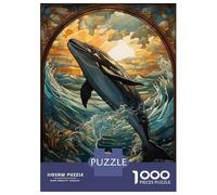 Rompecabezas De 1000 Piezas para Adultos Blue Whale Stained Glass Rompecabezas Juego De Ingenio Alivia El Estrés Cumpleaños 70x50cm/1000pcs