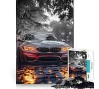 Rompecabezas de 1000 Piezas para Adultos BMW M Gris Neón Que Brilla bajo la Lluvia Decoración de Ajuste, Juego cognitivo Divertido,Juego de Paz,Actividad de cumpleaños 50x75cm